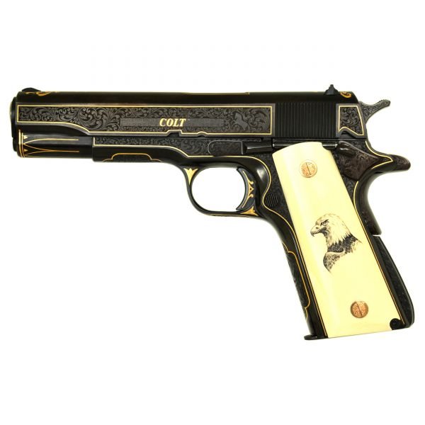 Colt 1911 A1 Government Lux Gravür .45 ACP - Yarı Otomatik Tabanca - 7+1 Kapasite - Altın Kakma Derin Gravür - Fildişi Kabze - 5" namlu - 1.100 gr (boş) -1-