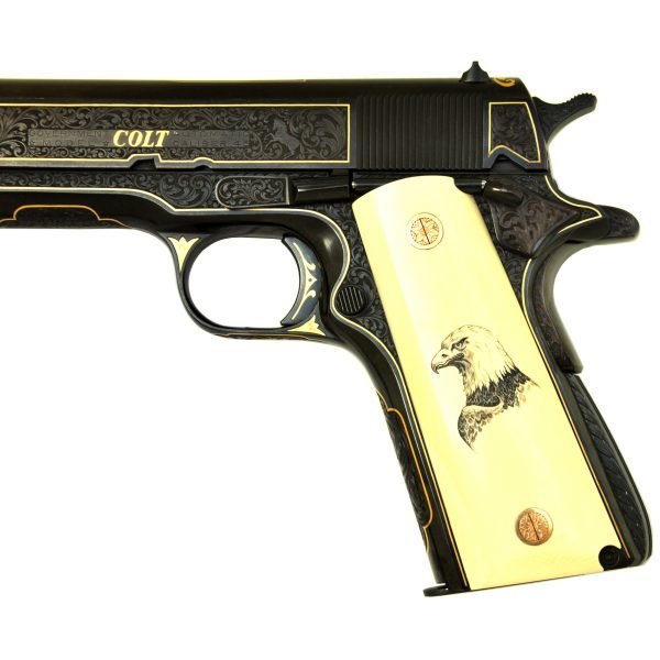 Colt 1911 A1 Government Lux Gravür .45 ACP - Yarı Otomatik Tabanca - 7+1 Kapasite - Altın Kakma Derin Gravür - Fildişi Kabze - 5" namlu - 1.100 gr (boş) -5-