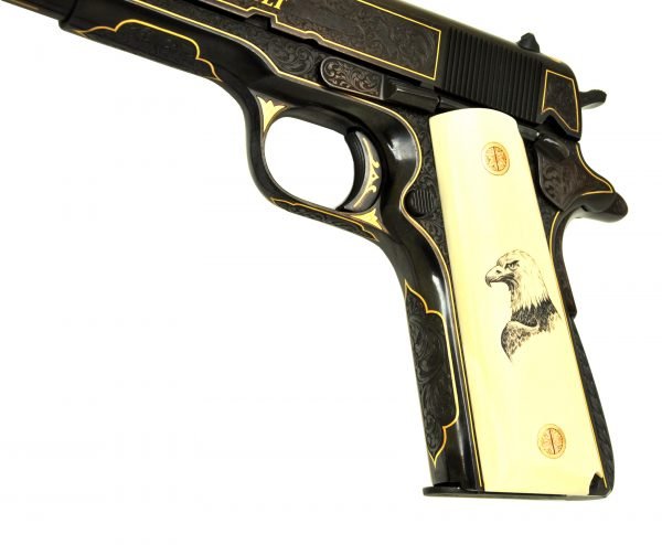 Colt 1911 A1 Government Lux Gravür .45 ACP - Yarı Otomatik Tabanca - 7+1 Kapasite - Altın Kakma Derin Gravür - Fildişi Kabze - 5" namlu - 1.100 gr (boş) -8-